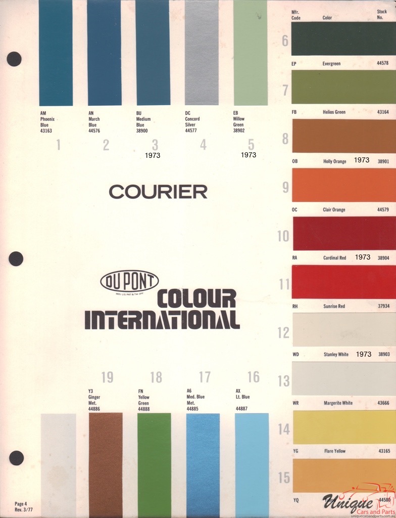 1973 Ford Paint Charts Courer DuPont